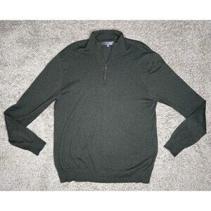Qi Green 1/4 Zip Mock Neck Cotton/Silk Pullover Sweater Men's XL